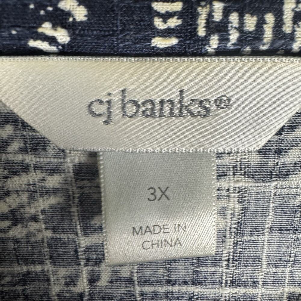 CJ Banks 100% Cotton Sz 3X Navy White Calico Paisley 3/4 Sleeve Full-Zip Jacket - Picture 2 of 9